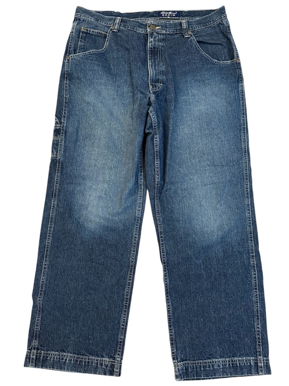 VTG Eddie Bauer Carpenter Jean Baggy Wide Leg Dark Wash Denim 38x30 Fits 29L Y2K